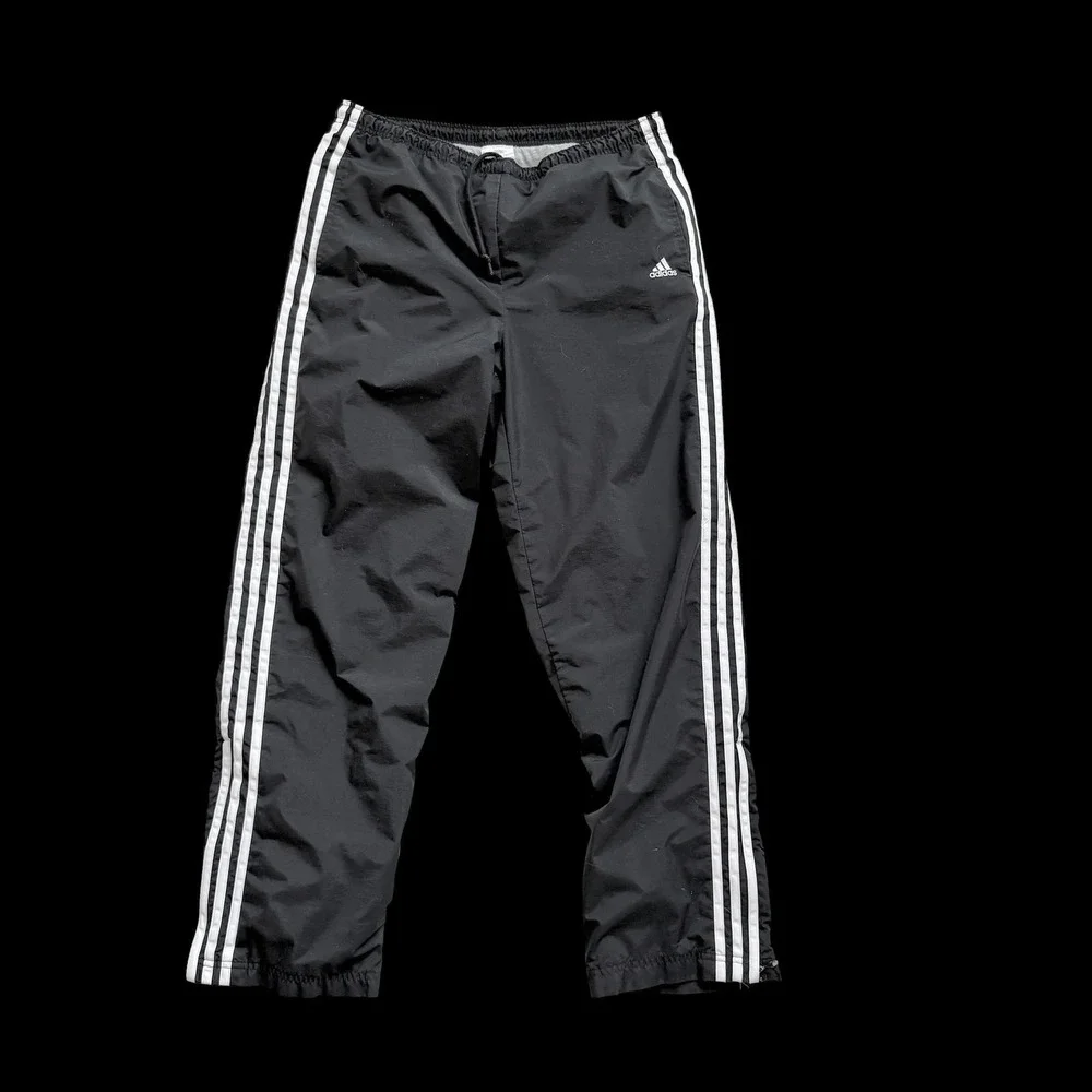 Y2K Adidas Black 3-Stripe Nylon Track Pants Trefoil Lined AZF001 Small